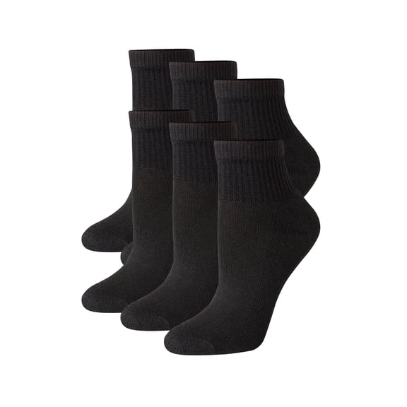 Hanes Women's Ankle Socks, Moisture-Wicking, Extended Sizes 8-12, 6-Pairs Black w/White Vent