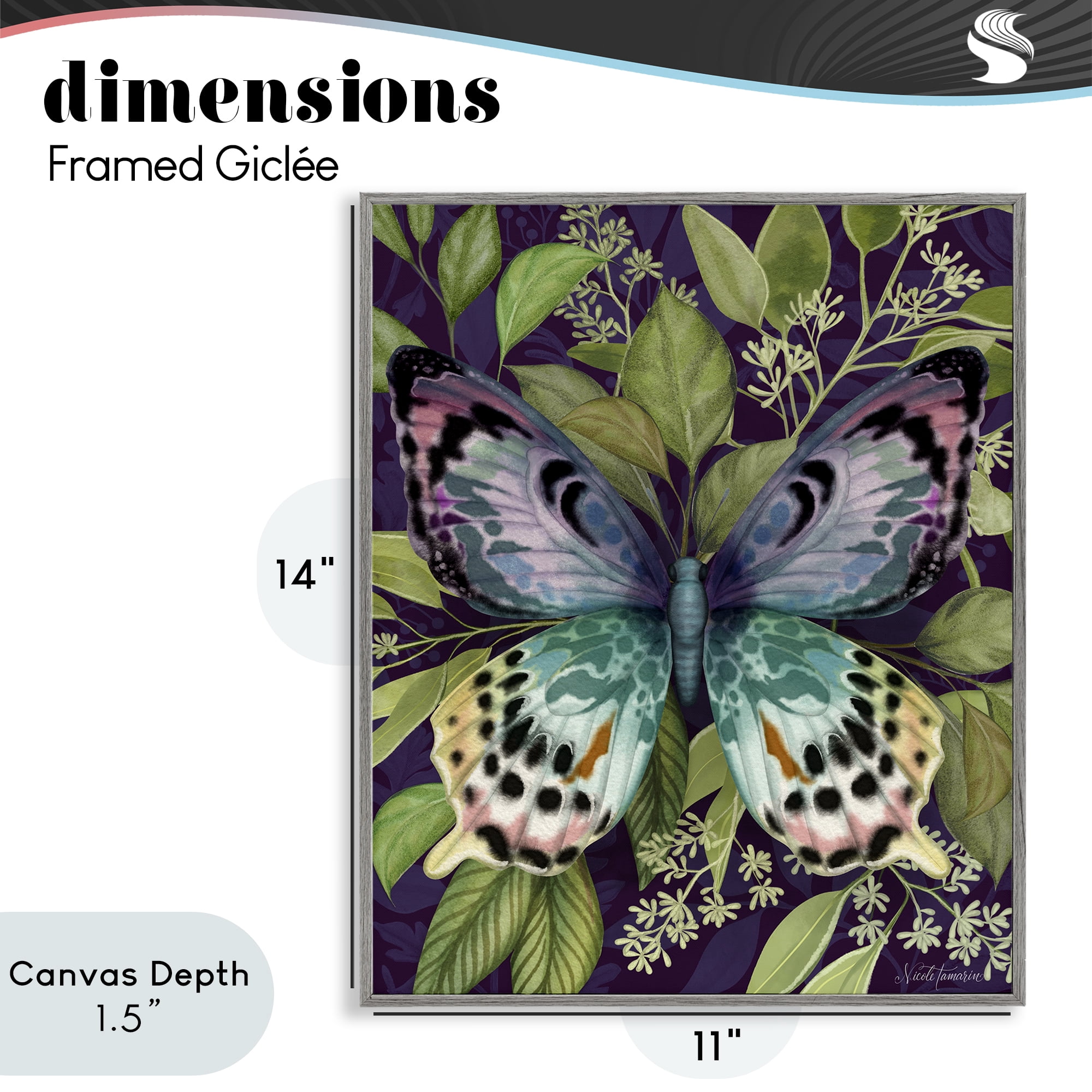 Stupell Industries Midnight Garden Butterfly Gray Framed Giclee Art, design by Nicole Tamarin