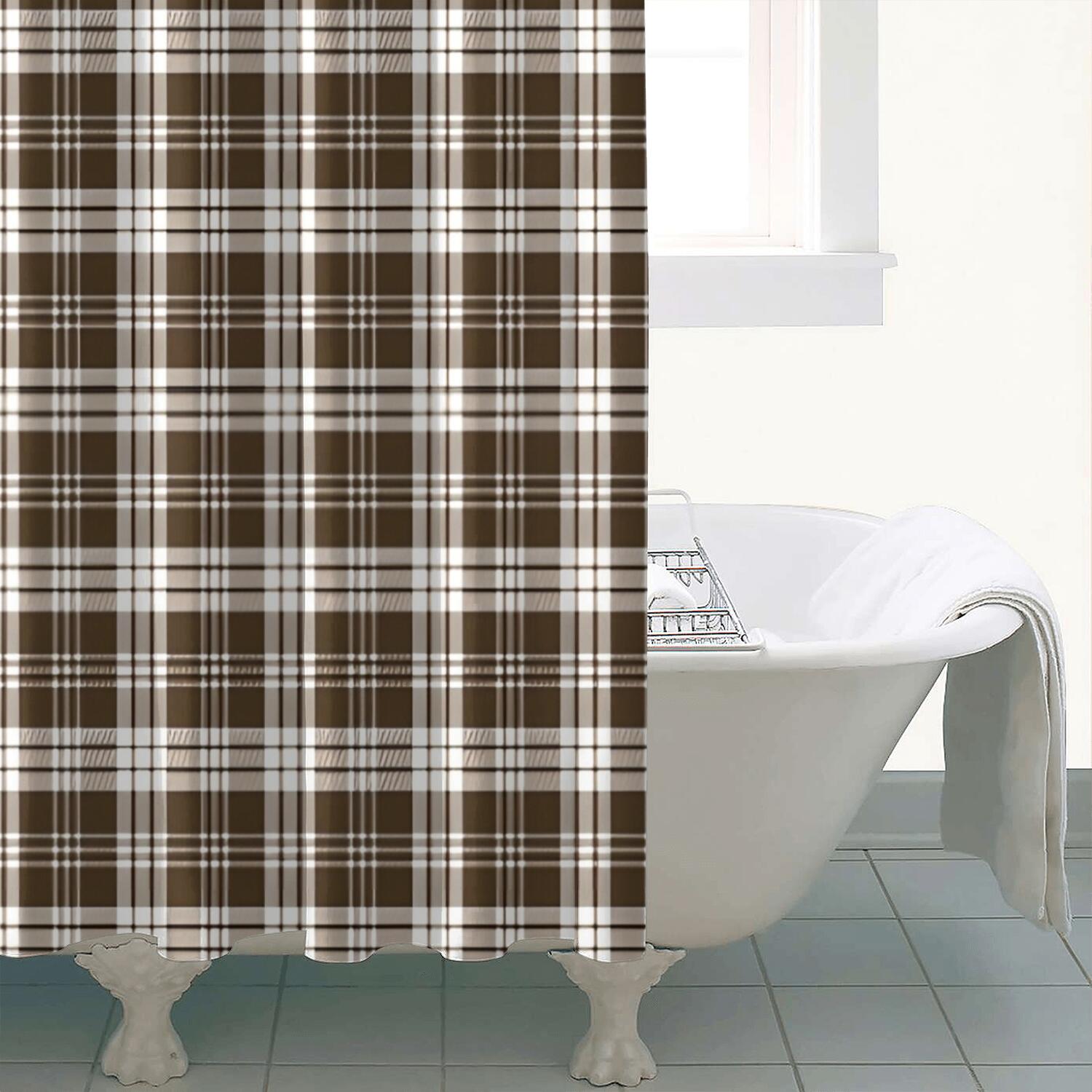 Brown and White Checkerboard Checkered Pattern Shower Curtain 84"x72" ,Bathroom Decorative Shower Curtains Set with 12 Hooks,Modern Waterproof Washable Shower Curtain