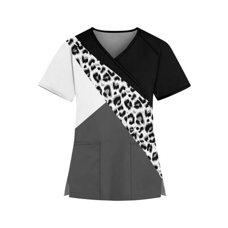

HIMIWAY Summer Hot Shirts for Women Women s Fashion V-neck Printed Short Sleeve Workwear With Pockets Tops