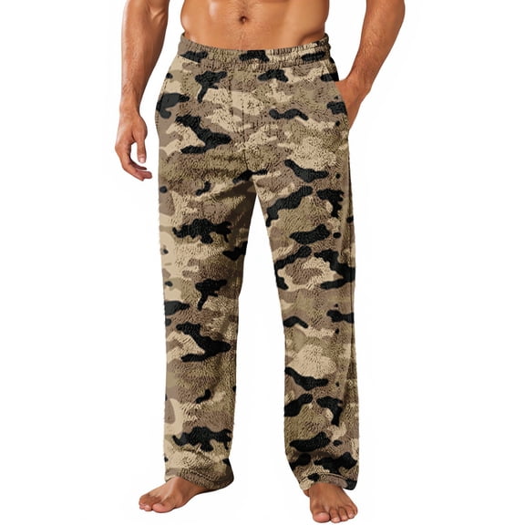 Garbnen Camo Men's Flannel Pajama Pants Wide Leg Sleep Pants for Men Elastic Waist Baggy Fall Winter Warm Casual Fuzzy Soft Men Pj Pants