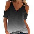 thumbnail image 2 of Fesfesfes Women Workout Clothes Women Summer T- Shirt Cold Shoulder Pullover Blouse V-Neck Short Sleeve Printed Tops Blouse Lace Short Sleeve Tops for Women 2XL(US:12), 2 of 5