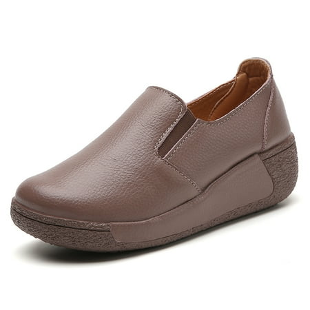 QIYULANC Women s Slip On Platform Loafers Comfort Ladies Wedge Shoes Low Top Moccasins Fall Footwear