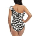 thumbnail image 5 of Salouo Black White Stripes Pattern One Shoulder Ruffled One Piece Swimsuit for Women V Neck Swimwear Tummy Control Bathing Suit-Small, 5 of 6