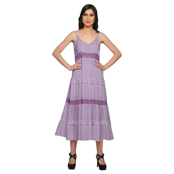 Moomaya V-Neck Spaghetti Strap Sleeveless Flair Dress Printed Summer Clothing