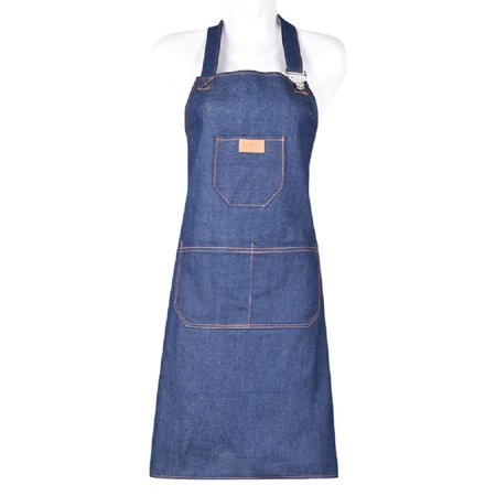 

Adjustable Denim Apron with Multi Pockets Unisex Long Bib Aprons for Chef BBQ Kitchen Durable to Use