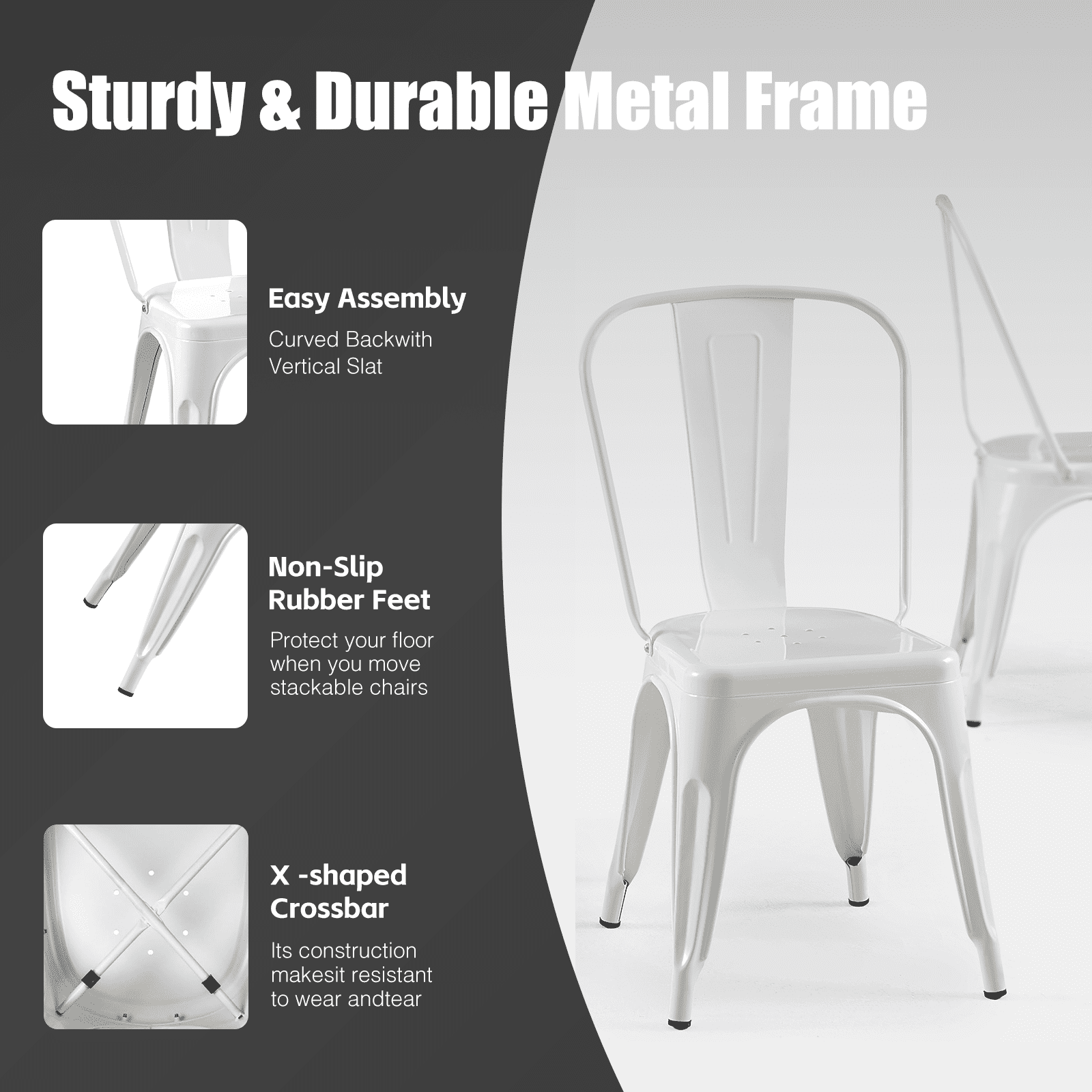 SOLEGGIATA Metal Dining Chairs Set of 2 Iron Stackable Industrial Tolix Style Farmhouse Kitchen Cafe Arctic White