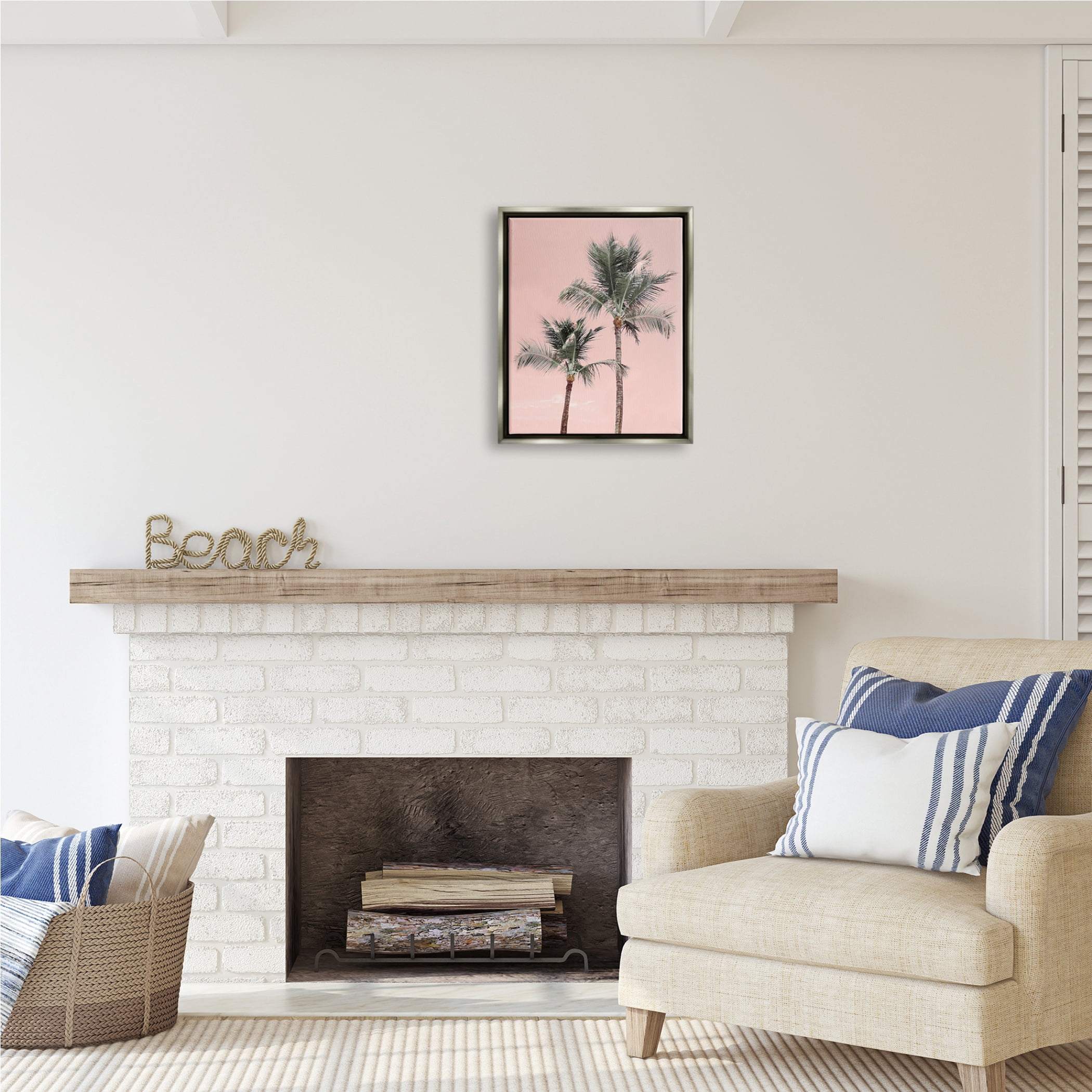 Stupell Industries Pink Summer Palm Trees Botanical & Floral Photography Gray Floater Framed Art Print Wall Art, 17 x 21