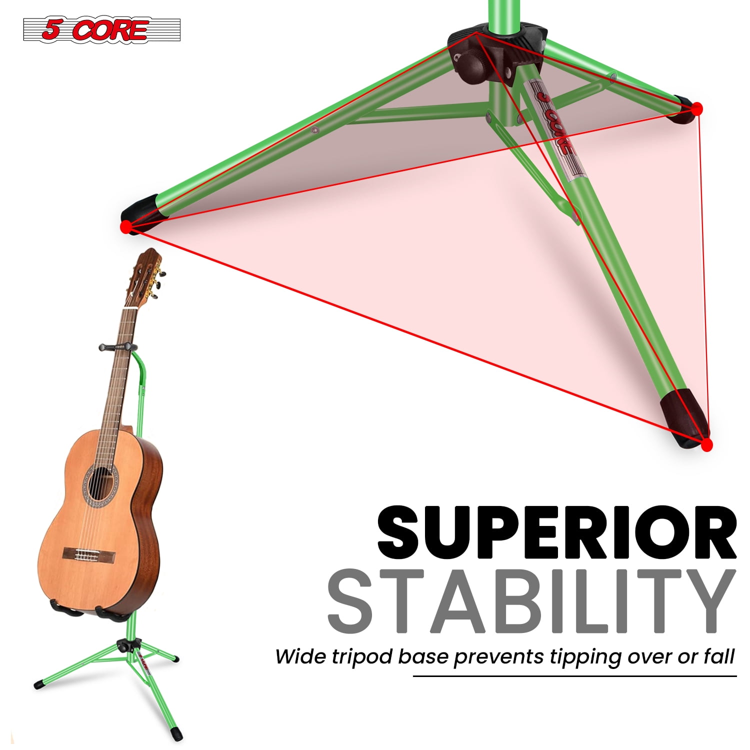 5 Core Guitar Stand Floor Adjustable Heavy Duty 2pcs w Neck Holder Universal Supports for Acoustic Electric Classic Bass Instrument Folding Portable Green - GSH HD GR 2pk