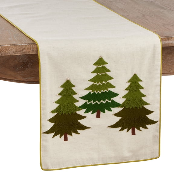 Saro Lifestyle Embroidered Christmas Tree Holiday Table Runner Green