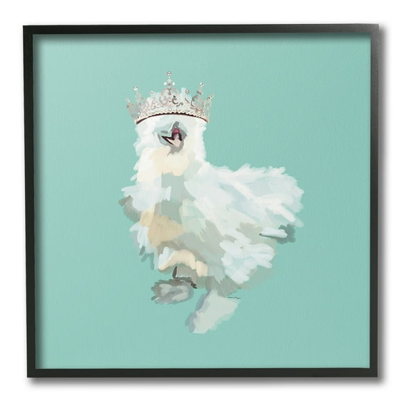 Stupell Industries Silkie Chicken in Crown Animals & Insects Painting Black Framed Art Print Wall Art, 12 x 12