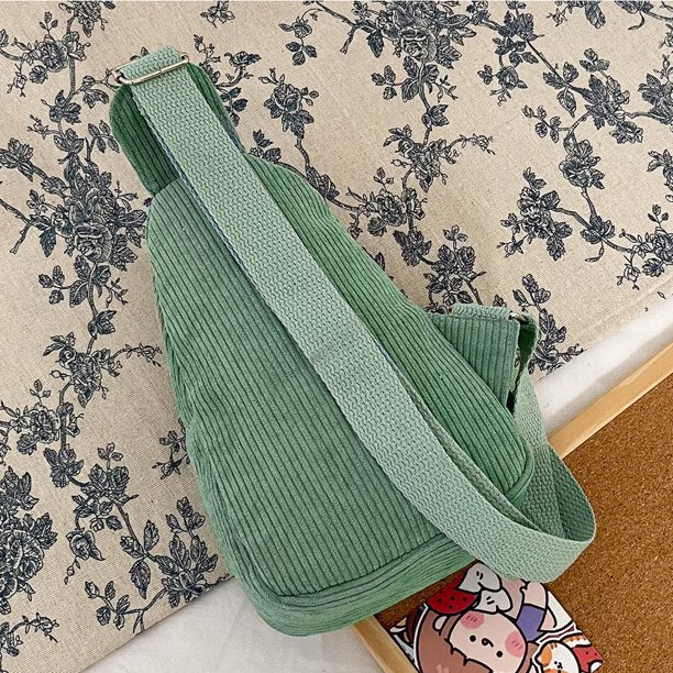 Bolso de hombro casual Bolso de pecho de mujer de pana de color sólido para el trabajo (verde retro)