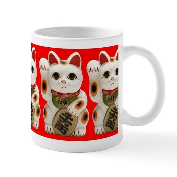 CafePress - Cute Maneki Neko (Lucky Cat) Mug Mug - 11 oz Ceramic Mug - Novelty Coffee Tea Cup