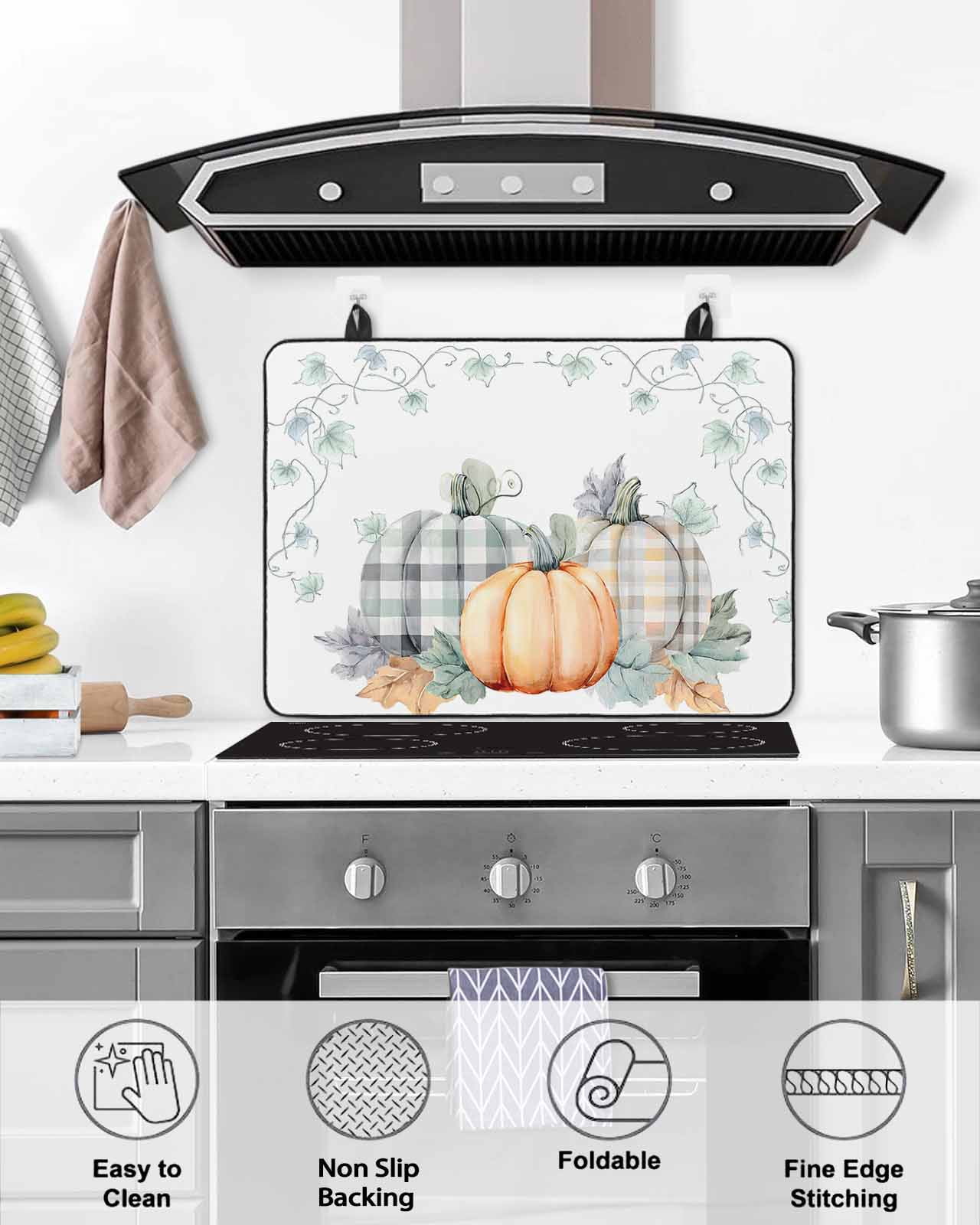 Large Induction Cooktop Protector Mat Fall Pumpkins Stove Top Covers for Electric Stove, Thanksgiving Country Maple Leaf Plant Decorative Stove Burner Cover Mats, Glass Top Stove Cover