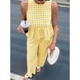 thumbnail image 5 of Women'S 2 Piece Gingham Set Summer Outfits Ruffle Tank Top and Wide Leg Pants Matching Lounge Set Yellow XL, 5 of 8