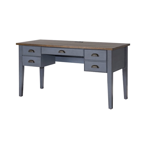 Martin Furniture Farmhouse Wood Half Pedestal Executive Desk Writing Table Office Desk Blue