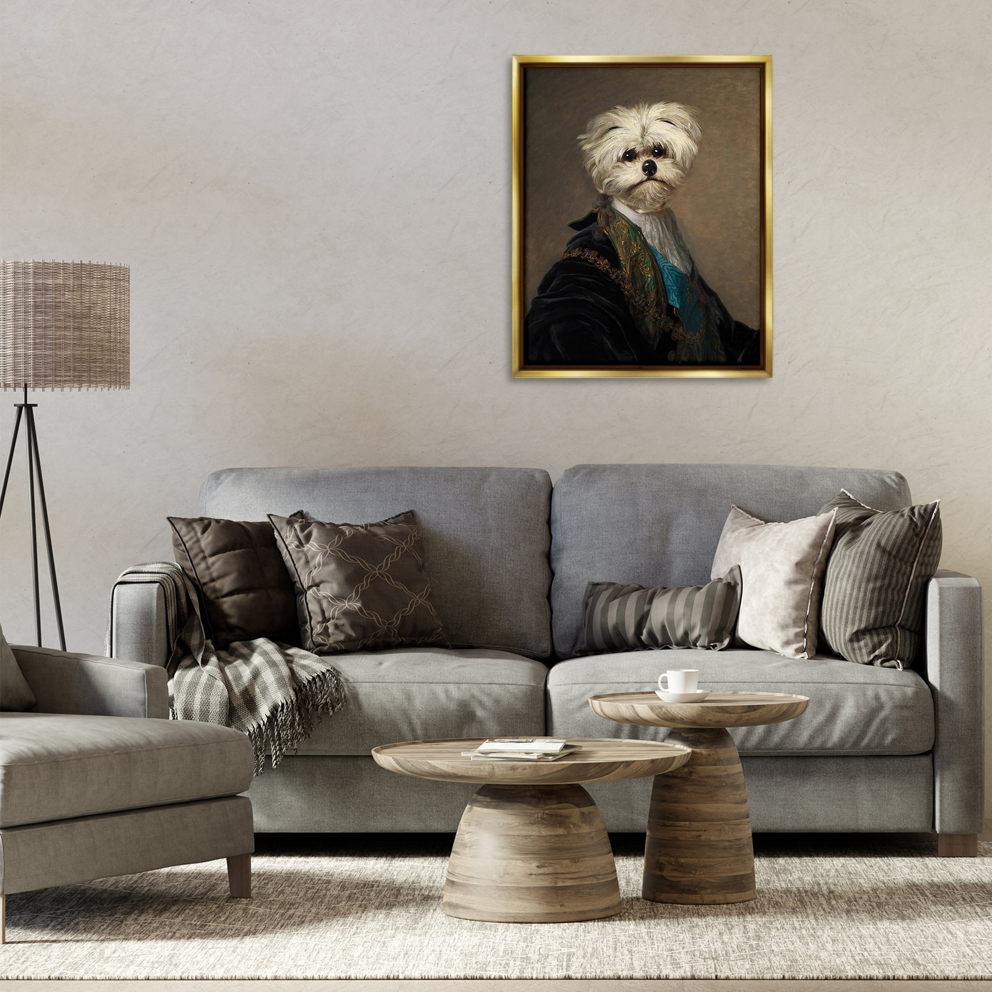 Stupell Industries Regal Bichon Frise Portrait Animals & Insects Painting Gold Floater Framed Canvas Art Print Wall Art, 25 x 31