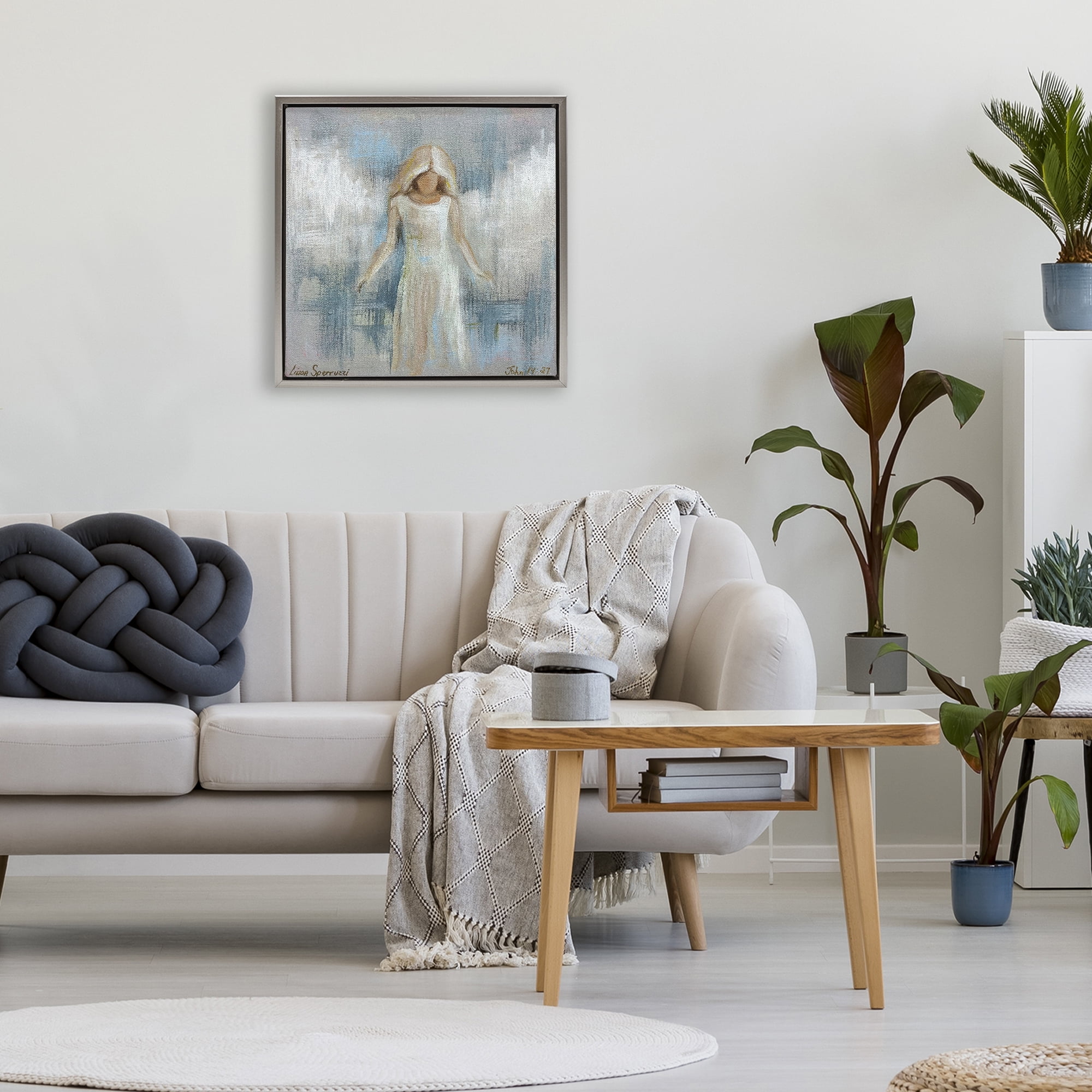 Stupell Industries Ethereal Peace Angel Gray Framed Floater Canvas Wall Art, design by Linda Sperruzzi