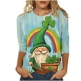 thumbnail image 4 of Uootdi St Patricks Day 3/4 Length Sleeve Shirts for Women Casual Plus Size Crew Neck Irish Clover Tops Funny Saint Patrick's Tunic Holiday T-Shirts Gift, 4 of 5