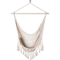 Handwoven Cotton Rope Hammock Chair with Metal Spreader Bar, Boho Hanging Chair Bedroom, Indoor Outdoor Swing Chair with , SandyBeach White