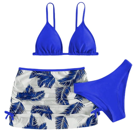 YunPes Girls 3 Piece Swimsuit V Neck Spaghetti Strap Triangle Bikini Set Teen Girls Cute Tropical Floral Print Bikini Set Cute