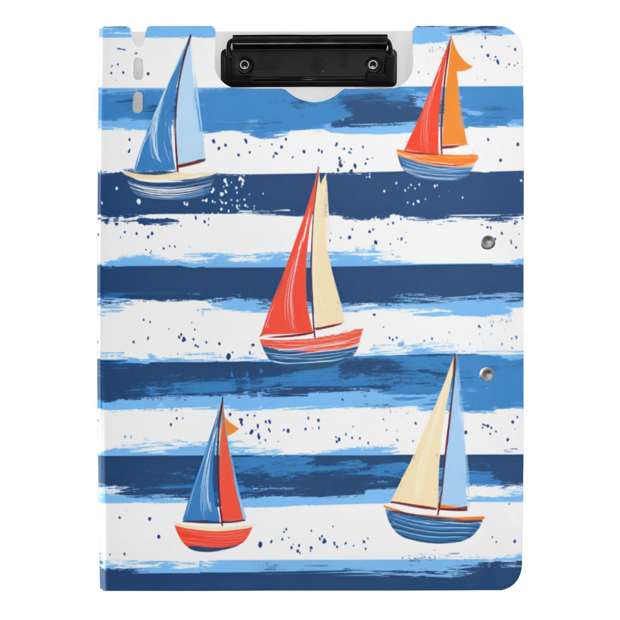 FORMRS A4 Clipboard Folder with Pen Holder Horizontal Foldable School Office Binder, Blue Sailboats