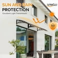 thumbnail image 4 of Window Awning Door Canopy, 40" x 40" Window Awning Overhead Modern Polycarbonate Cover Outdoor Front Porch Patio Canopy UV Rain Snow Sunlight Protection Hollow Sheet/Brown, 4 of 7