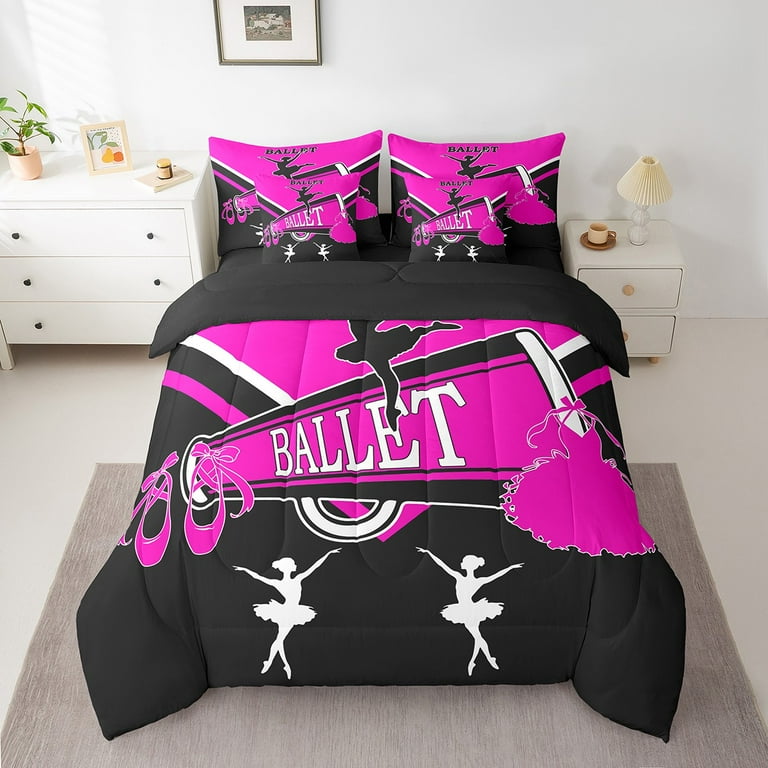 YST 7pcs Ballet Girl Bedding Queen Size Cute Ballerina Comforter Set Black and Pink Bedding Comforter Sets Dancer Princess Bed in a Bag Ballet Dance Bedding Accessories Girls Room Decorative Walmart.c...