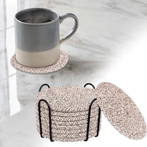 8 Pcs Drink Coasters with Holder, Minimalist Cotton Woven Coaster Set, Absorbent Coasters for Drinks, Modern Farmhouse Table Mats for Coffee Tables and Home Decor Tabletop, 4.3 Inch