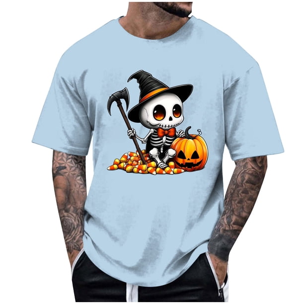 Blusas y camisas de manga corta y cuello redondo para hombre. Blusas/camisetas de manga corta con cuello redondo y estampado de Halloween para hombre. Blusa para hombre.