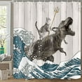 thumbnail image 2 of Funny Cat Shower Curtain, Cool Cat Dinosaur Japanese Ocean Wave Decor Fabric Bathroom Curtains, Kids Children Rustic Wooden Farmhouse Shower Curtain 60X70 inch, 2 of 5