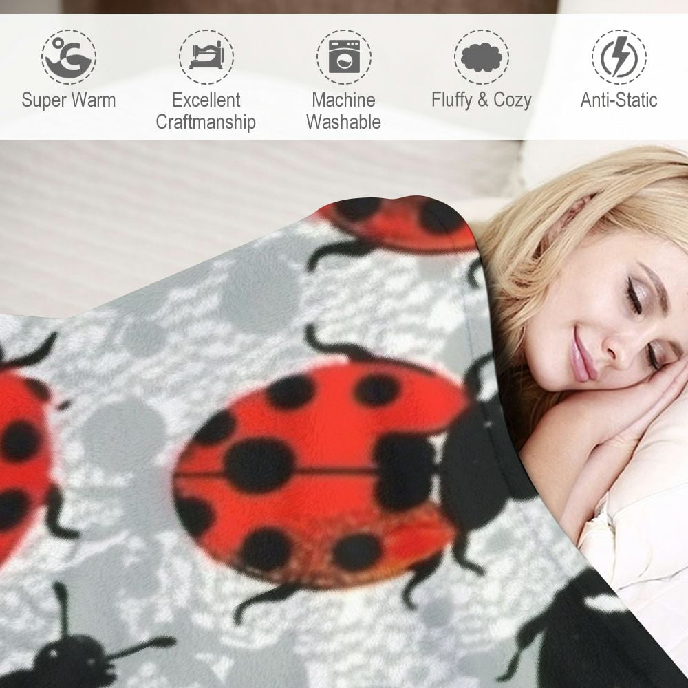 BCIIG Blanket Ladybug Super Soft Warm Cosy Throw Blanket for Couch, Sofa, Bed, Lightweight Soft Cozy Warm Fuzzy Blankets for Camping, Picnic, Travel  60x80in