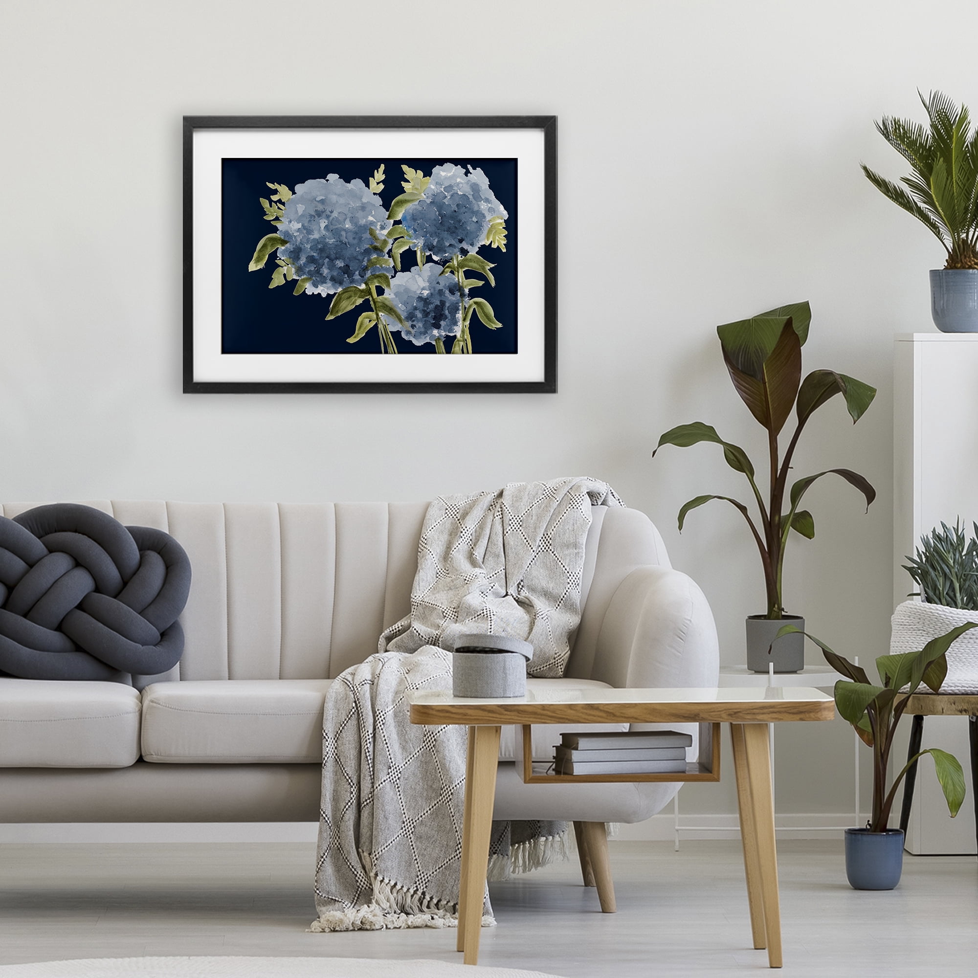 Stupell Industries Blue Hydrangeas on Indigo Black Framed Print Under Glass, design by Janice Gaynor