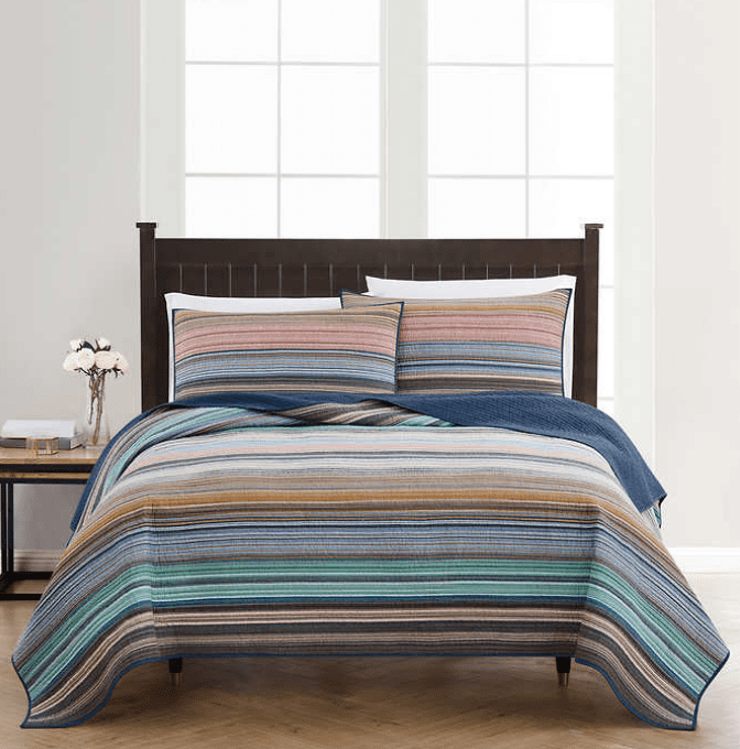 Retro Chic Sonoma 3piece Reversible Striped King Quilt Set