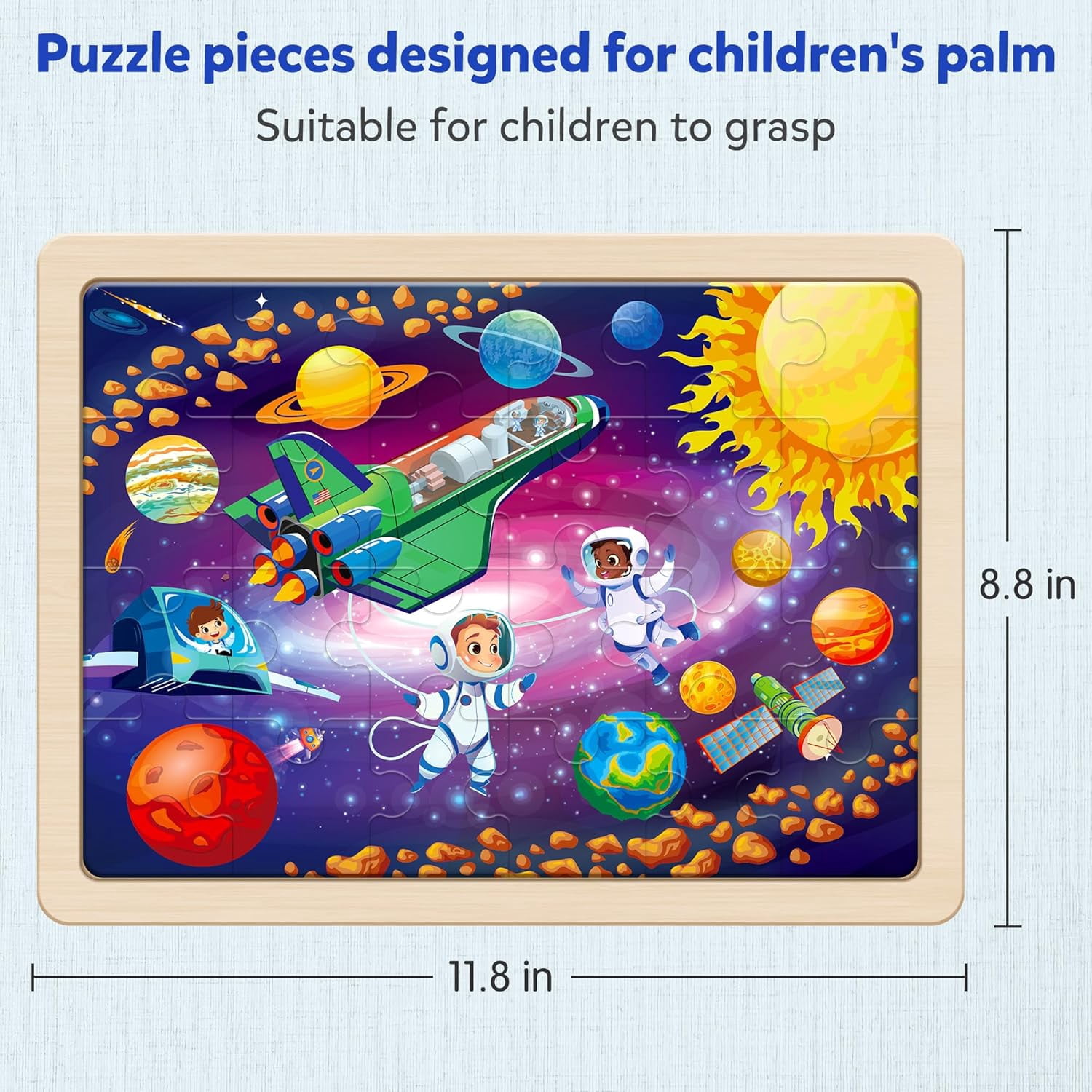SYNARRY Large Space Planets Solar System Wooden Puzzles for Kids Ages 3-8, 4-in-1 Jigsaw Puzzle Set, 24 Pieces Each, FSC Certified Educational Gifts for Boys & Girls Ages 3 4 5 6 7 8