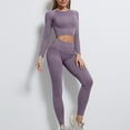 thumbnail image 2 of UAMVSH Yoga 2 Piece Outfits for Women Cropped Long Sleeve Layering Tops with High Waist Butt Lifting Leggings Seamless Athletic Sets(Large,Purple), 2 of 6