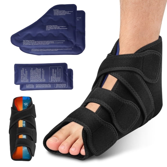 FlareMore Black Ankle Foot Ice Pack Wrap for Sprained Ankle and Surgery Recovery, Reusable Gel Ice Packs for Feet Injuries, Hot/Cold Therapy (1 Wrap 4 Gel Packs)