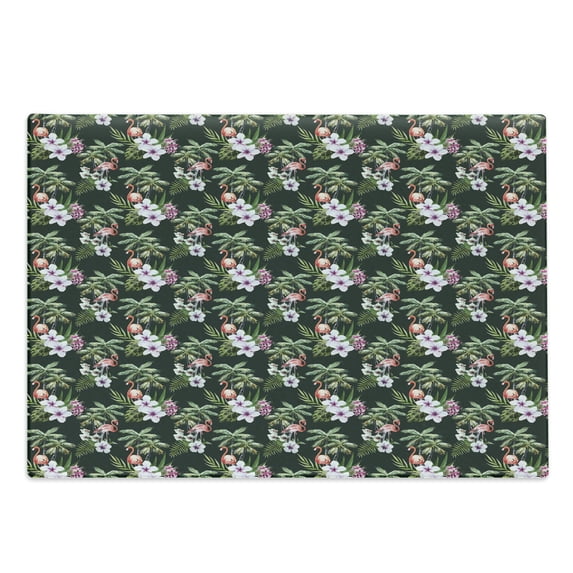Tropical Cutting Board, Pattern of Bouquet with Exotic Flowers Leaves Palms and Flamingos, Decorative Tempered Glass Cutting and Serving Board, in 3 Sizes, by Ambesonne