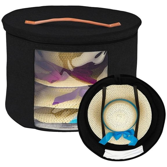 Relax love Hat Box Organizer 17x17x10in Large Capacity Gray Felt Hat Storage Container Round Foldable Double Opening Zipper Dust-Proof with Visible Window for Man Women Hat Travel Home Dorm Storage