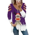 thumbnail image 1 of DYMADE Women Plus Size Christmas Elk Digital Print Loose V-Neck Zipper Long Sleeve Top T-shirt, 1 of 4