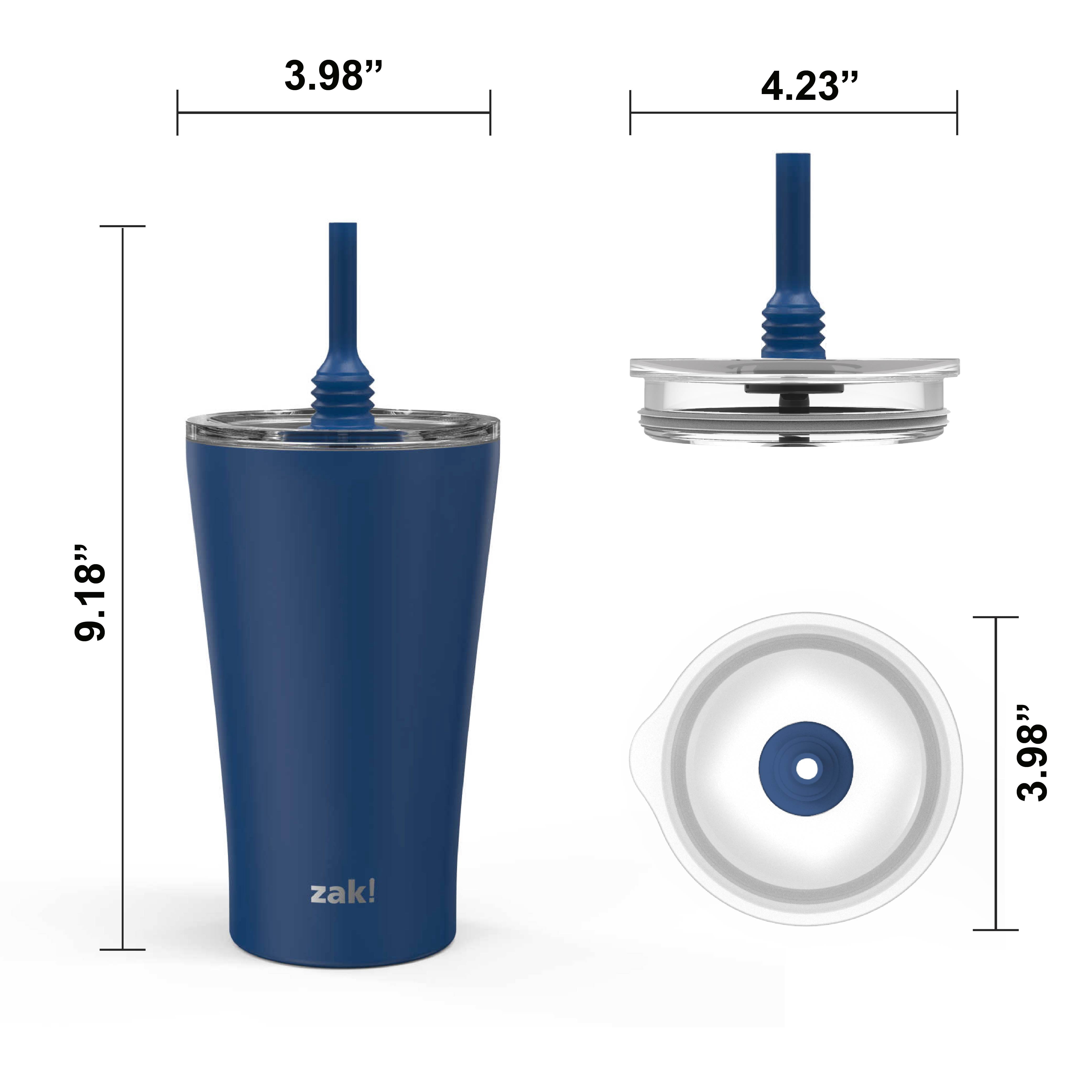 Zak Designs 20 oz. Travel Straw Tumbler Alfalfa Vacuum Insulated Stainless Steel with Silicone Straw and Splash-Proof Lid for Cold Drinks