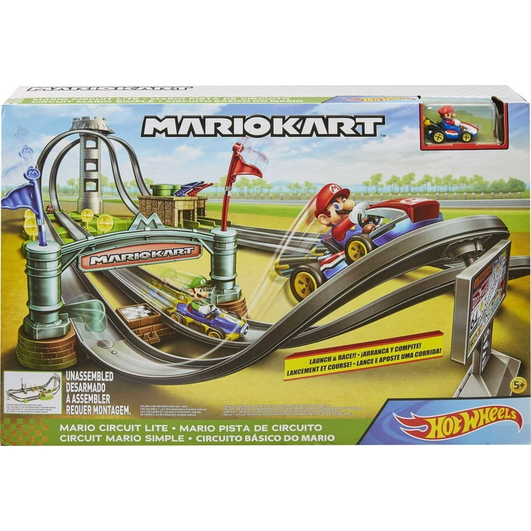 Hot Wheels Mario Kart Circuit Lite Track Set with 1:64 Scale Toy Die-Cast  Kart Vehicle & Launcher 