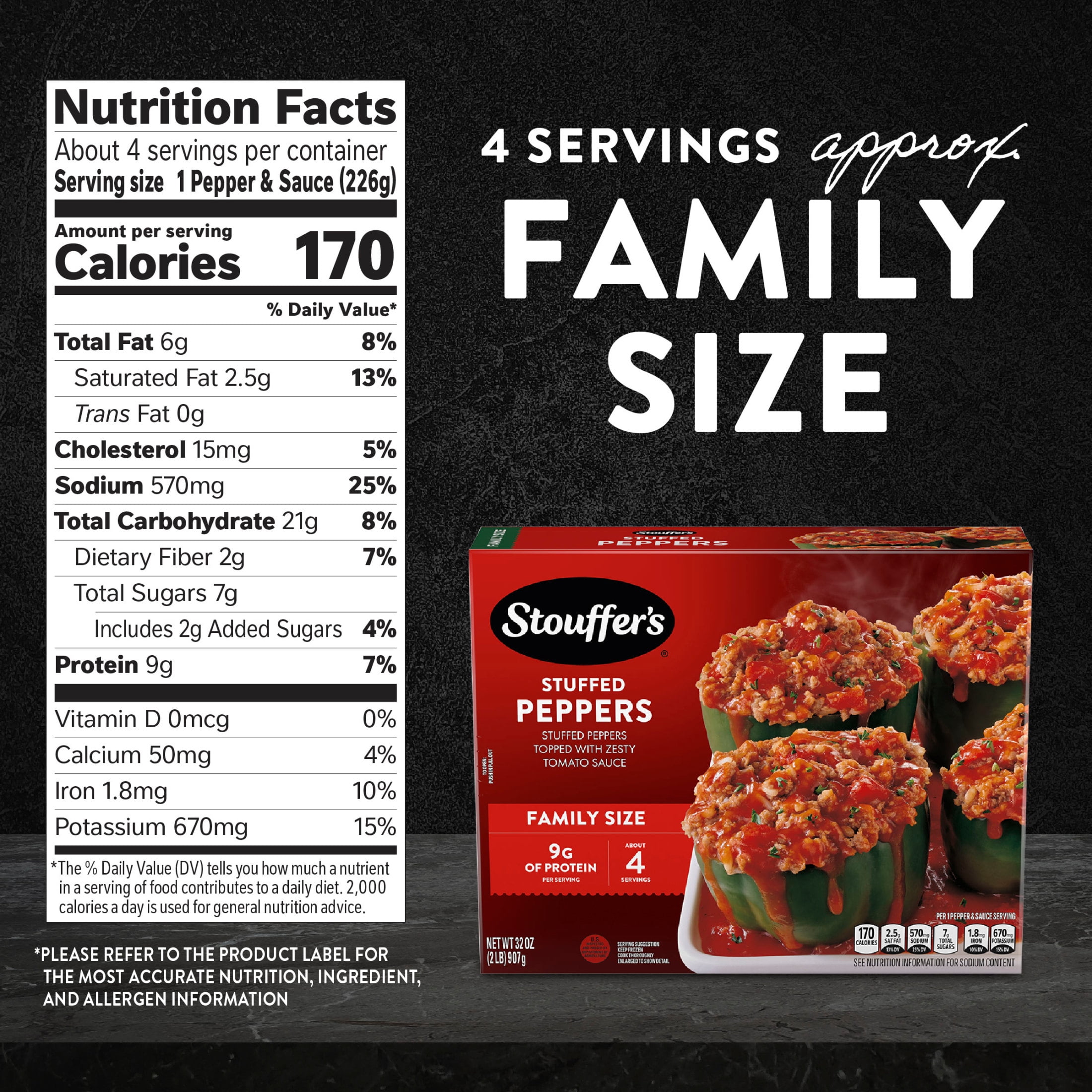 Stouffer’s Stuffed Peppers, Family Size, Frozen Stuffed Peppers, Easy Family Frozen Dinner 2 lb.