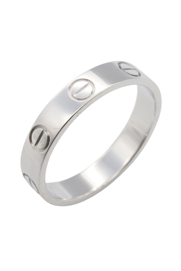 Pre-Owned Cartier Mini Love Ring, 18K White Gold (18KWG), Silver Tone, for Men and Women.