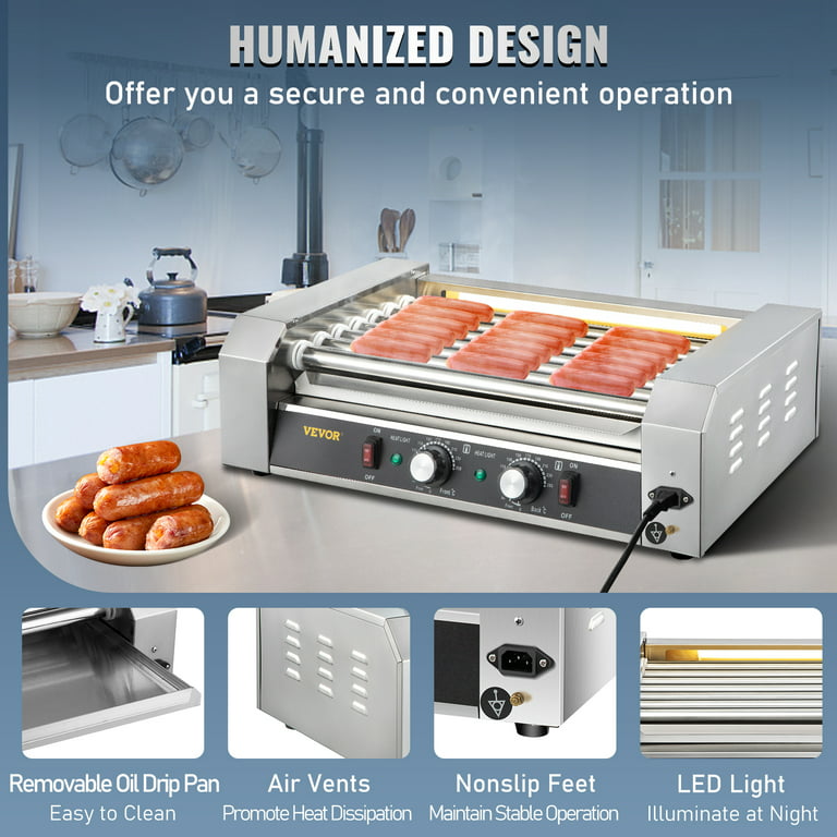 VEVOR Electric 18 Hot Dog 7 Rollers Grill Cooker Machine, 1050W w
