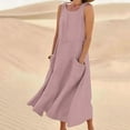thumbnail image 2 of Puntoco Plus size dresses Summer Cotton Linen Dress for Women Sleeveless Casual Loose Tank Dress with Pockets Pink 8(L), 2 of 5
