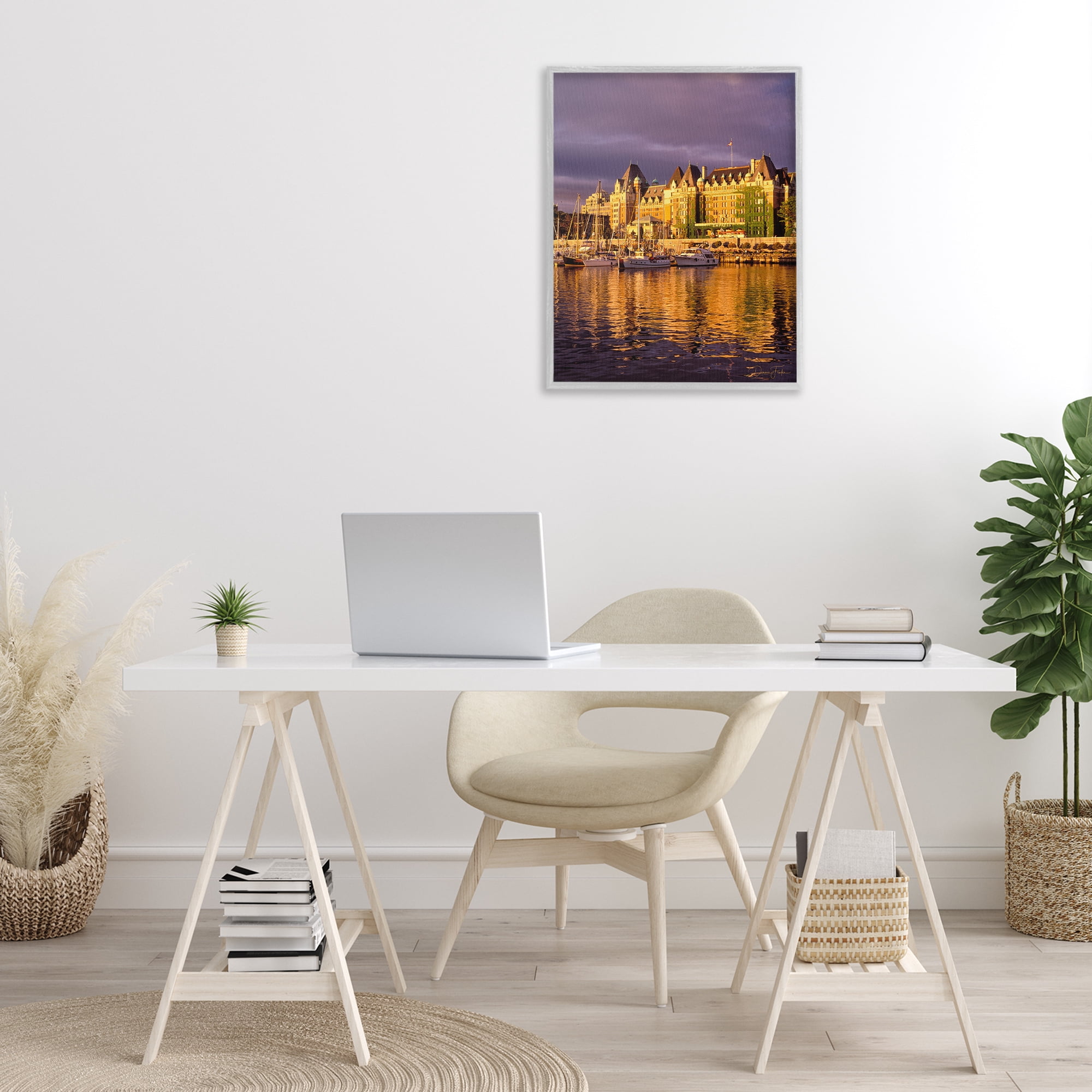 Stupell Industries City Boat Harbor Town & City Photography Gray Framed Art Print Wall Art, 24 x 30