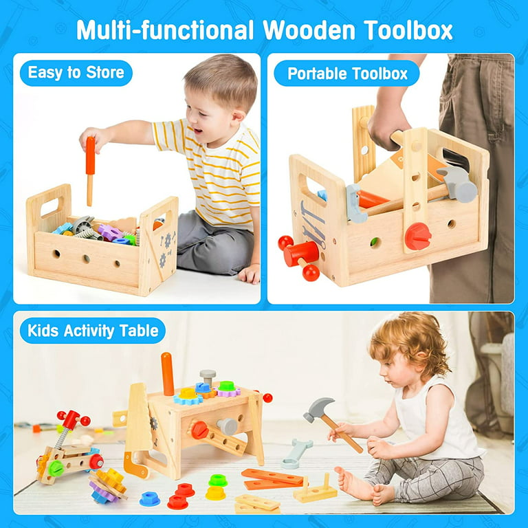  TONZE Kids Tool Set Wooden Toddler Tool Set Toys for Ages 2-4,  34Pcs STEM Building Construction Toys Learning Montessori Toys for 2 3 4  Year Old Boys Girls Birthday Gifts Tool
