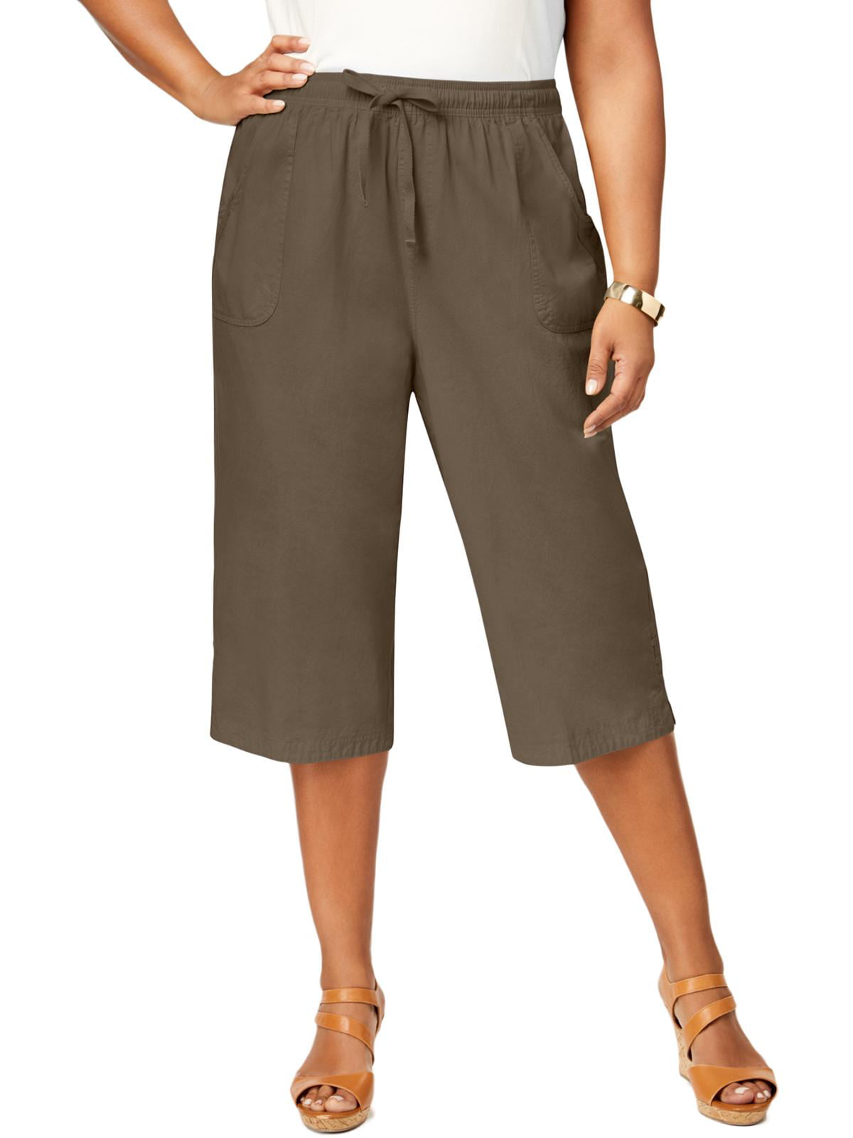 Karen Scott Womens Plus Cotton Comfort Waist Capri Pants - Walmart.com