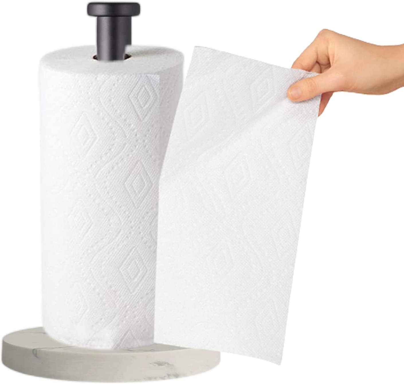 Black Standing Paper Towel Holder for Kitchen& Bathroom Countertop,Under Counter, Table Or BBQ, Standard or Jumbo-Sized Roll Paper (with Stainless Steel Base)